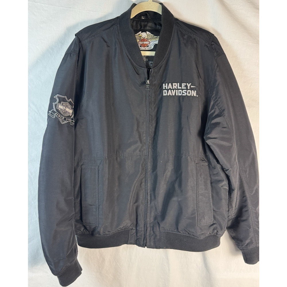 Harley-Davidson Motor Clothes Black Nylon Jacket Size Large (L), Motorcycle